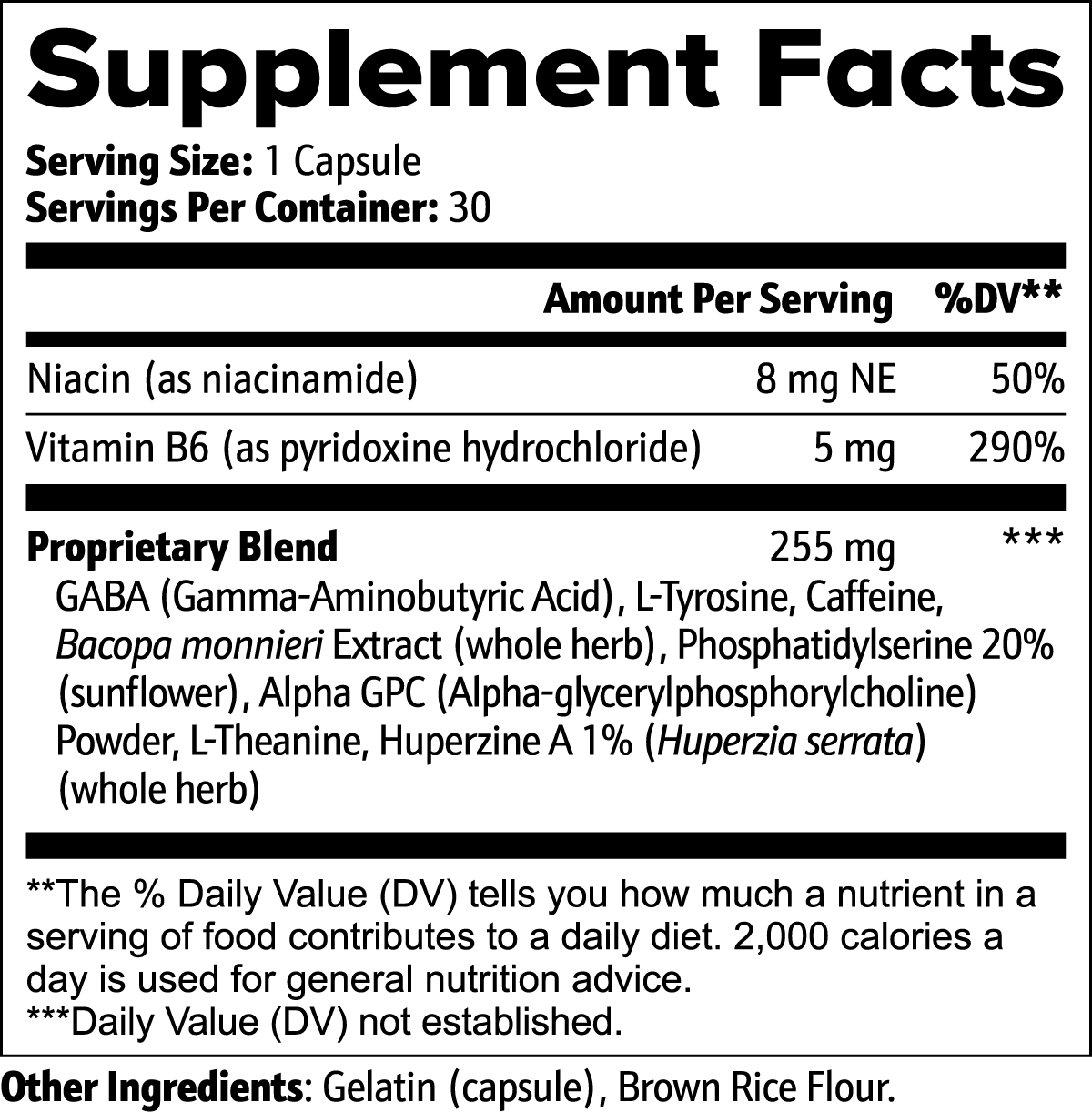 Nutreska CLARA supplement facts label with ingredients for mood support, attention, and gentle nootropic brain health