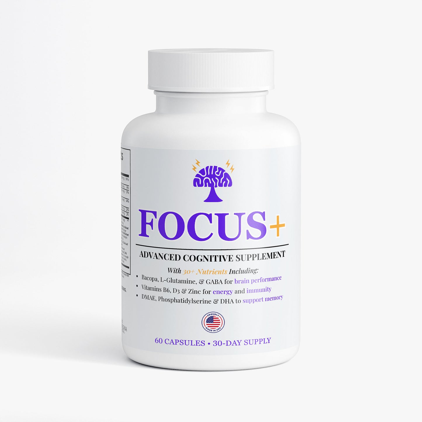 Focus+ by Nutreska is a fast-acting brain support supplement designed for memory, focus, clarity, and productivity; ideal for students, professionals, gamers, and entrepreneurs needing cognitive edge