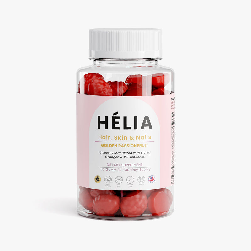 Advanced formula with nutrients and vitamins to support hair, skin & nails. Helia Gummies. Dietary supplement.