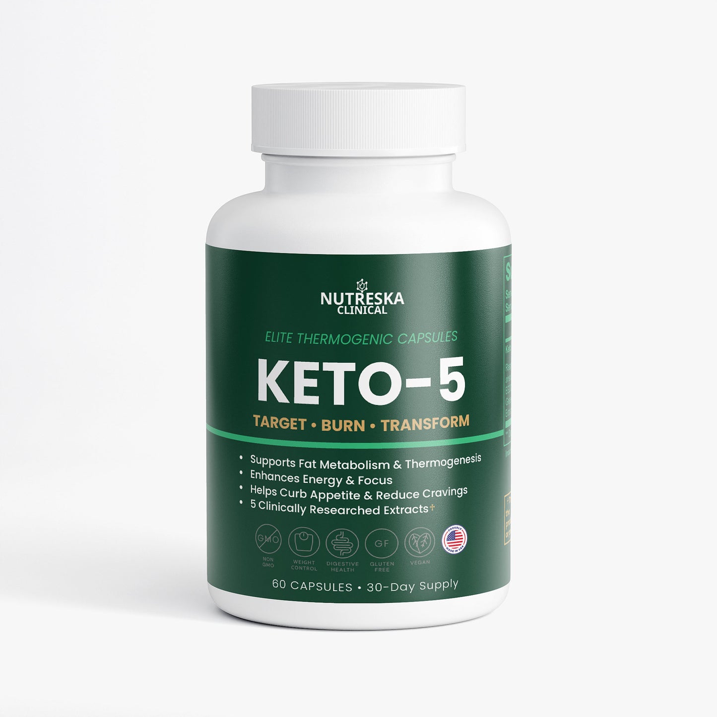 Nutreska Keto-5 metabolism support supplement for fat burning, energy, appetite control, and thermogenic support for keto and low-carb lifestyles