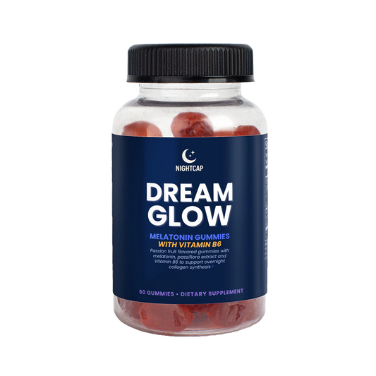 Official product photo of Nutreska Clinical Nightcap sleep gummies with low-dose melatonin and natural extracts for better rest. Low Melatonin Sleep Support, Natural Sleep Support, Melatonin with Vitamin B12