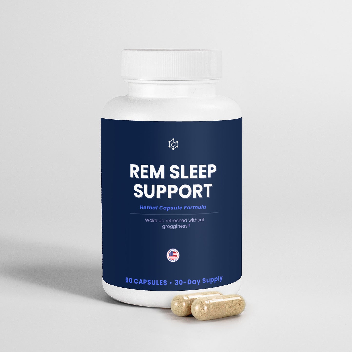 Nutreska REM herbal sleep capsules with valerian root, chamomile, and passionflower; natural melatonin-free sleep aid for adults. REM Sleep Support Herbal Capsules Melatonin Supplement by Nutreska Labs. NIGHTCAP Collection Vegan Gluten-Friendly Beauty Sleep