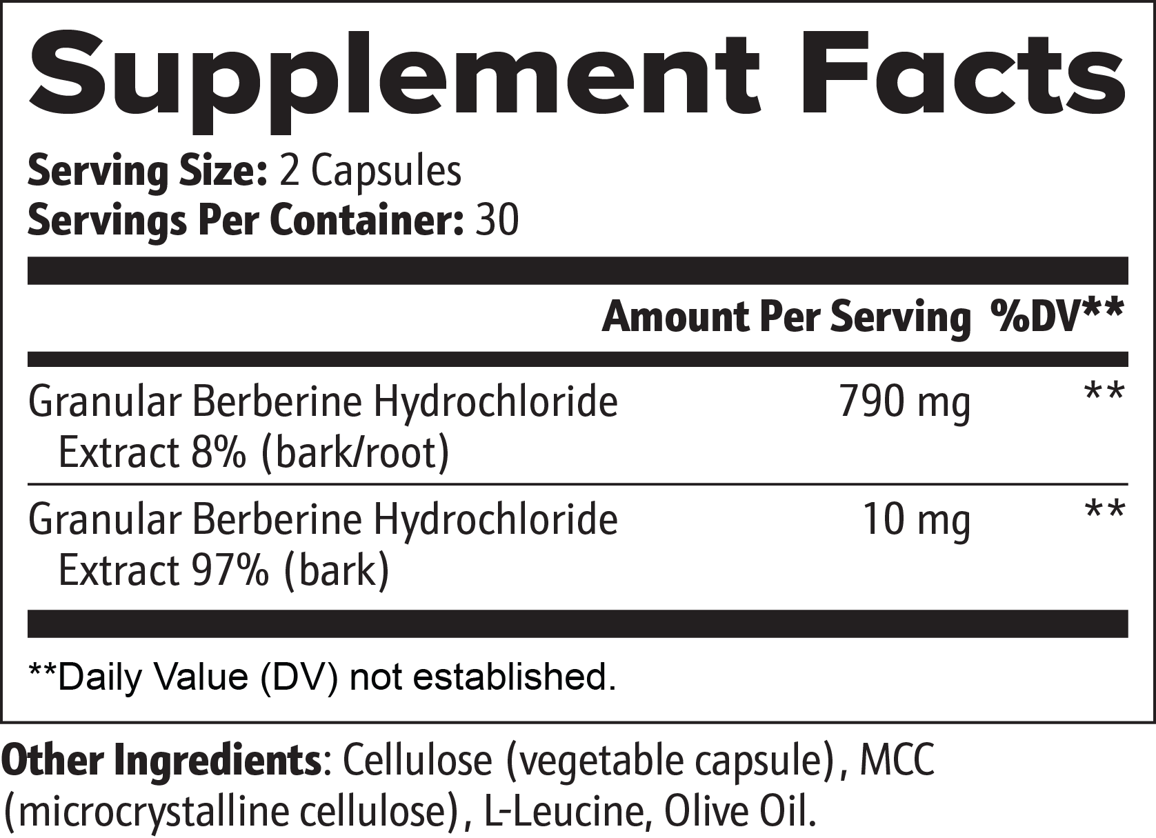 Supplement facts panel for Nutreska Berberine; full ingredient breakdown for blood sugar regulation and metabolic balance