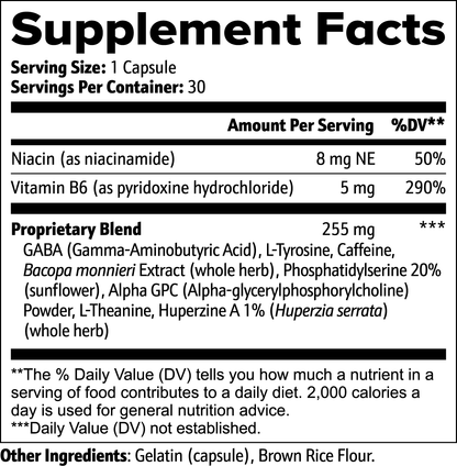 Nutreska CLARA supplement facts label with ingredients for mood support, attention, and gentle nootropic brain health