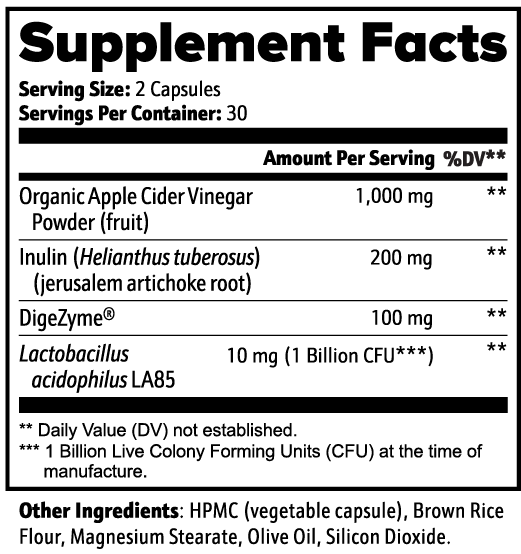 Supplement facts for Nutreska Gut Restore with enzyme blend and probiotics for digestive wellness and healthy immune function
