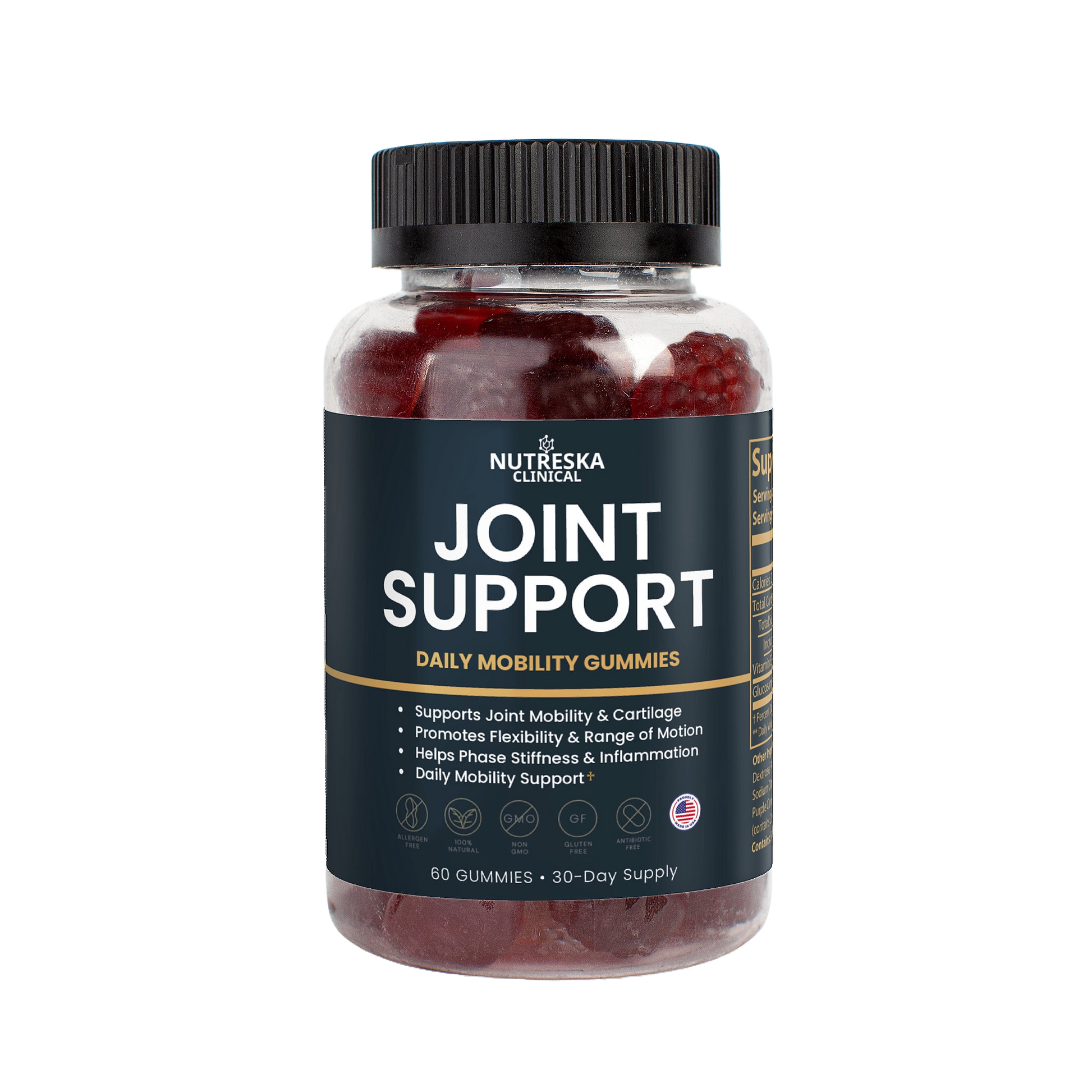 Nutreska joint support gummies for cartilage health, flexibility, and inflammation relief; ideal for aging adults, athletes, and those with joint discomfort