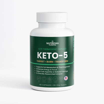 Nutreska Keto-5 metabolism support supplement for fat burning, energy, appetite control, and thermogenic support for keto and low-carb lifestyles