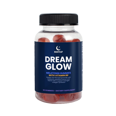 Official product photo of Nutreska Clinical Nightcap sleep gummies with low-dose melatonin and natural extracts for better rest. Low Melatonin Sleep Support, Natural Sleep Support, Melatonin with Vitamin B12