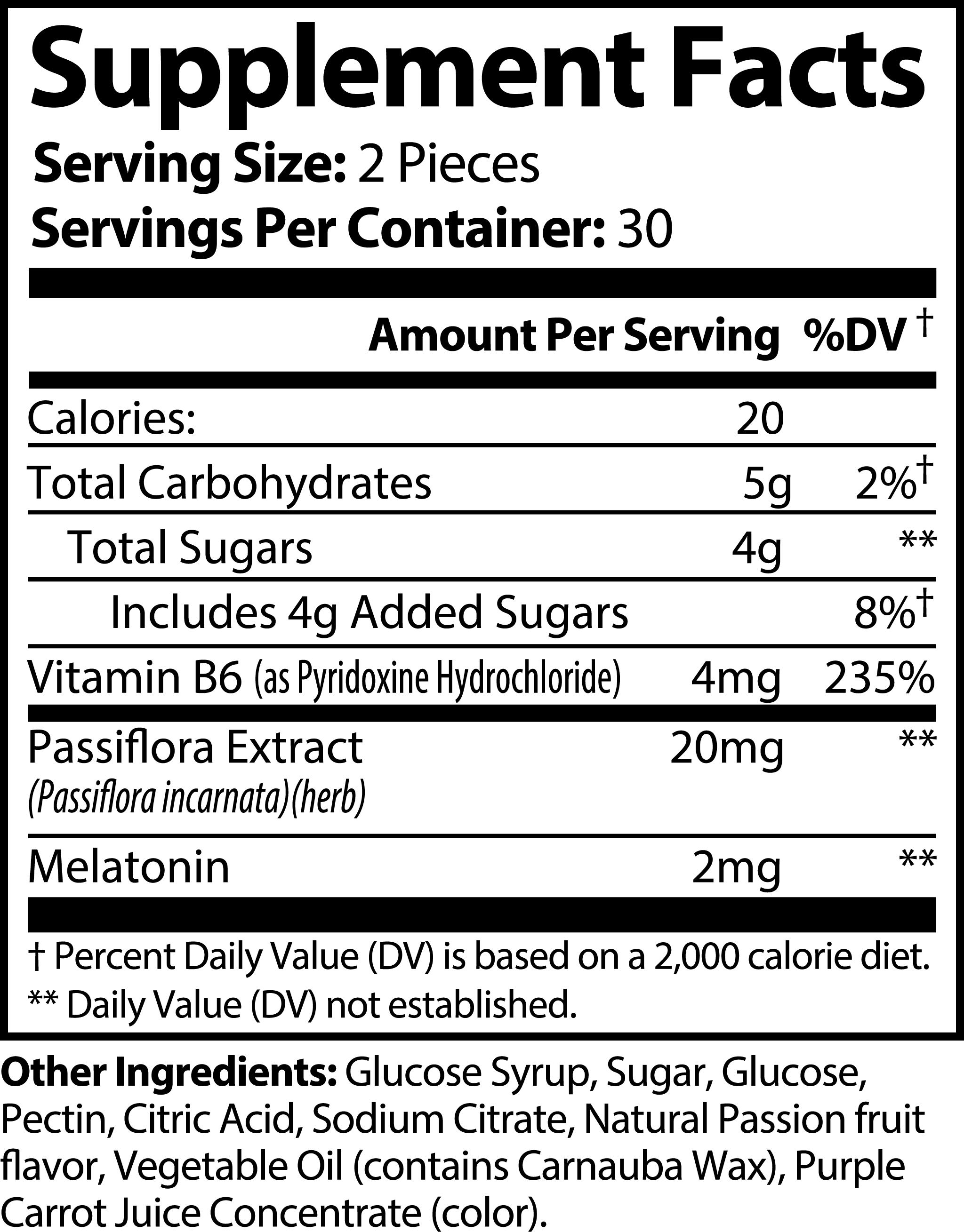 NIGHTCAP™ Gummies by Nutreska Labs (Passion Fruit Flavor) Low Melatonin Supplements Natural Sleeping Pills Natural Sleep Aid. Supplement facts for Nutreska NIGHTCAP™ Gummies with L-theanine, 5-HTP, and magnesium for better rest and natural sleep rhythm