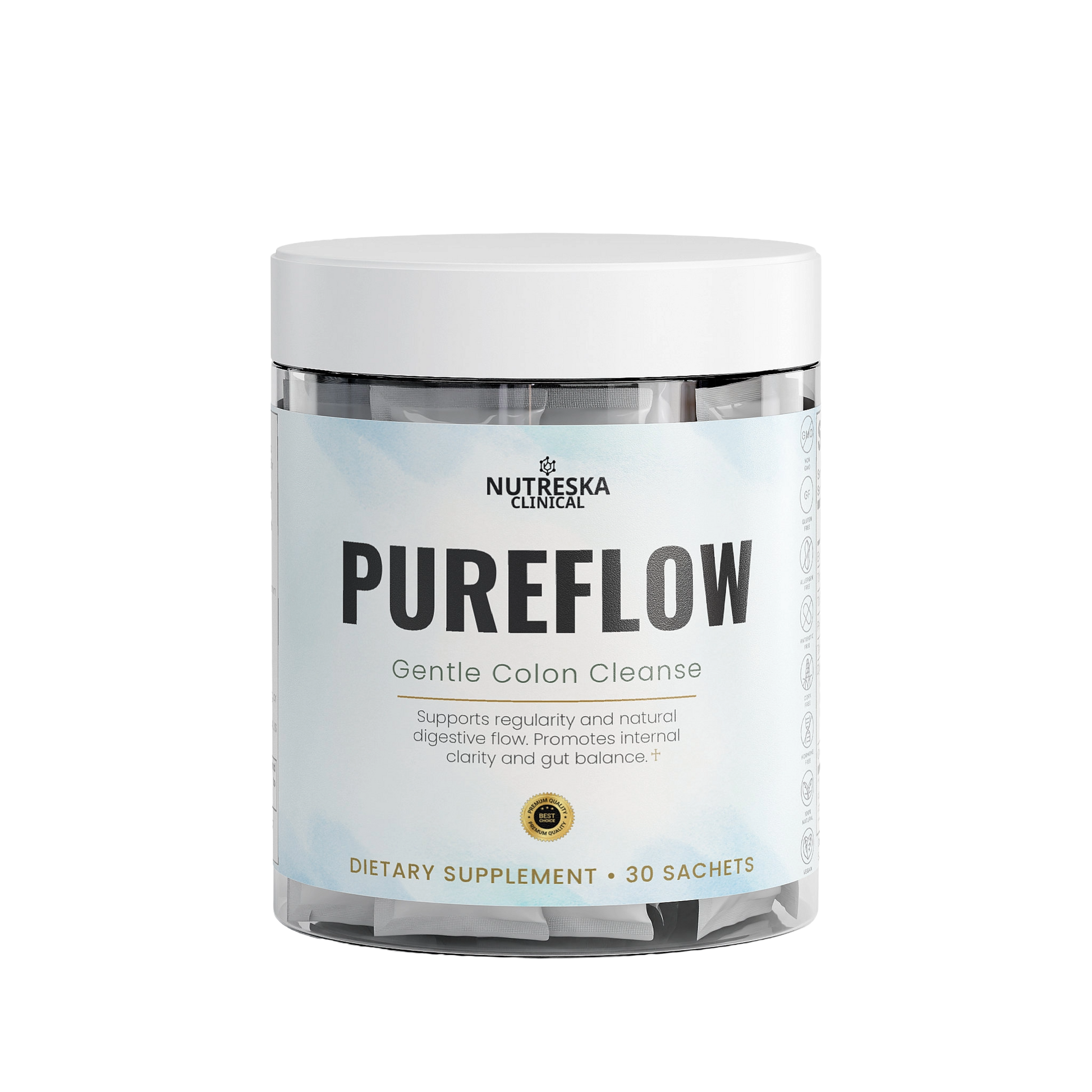 Supports regularity and natural digestive flow. Promotes internal clarity and gut balance. Premium colon cleanse by Nutreska. 