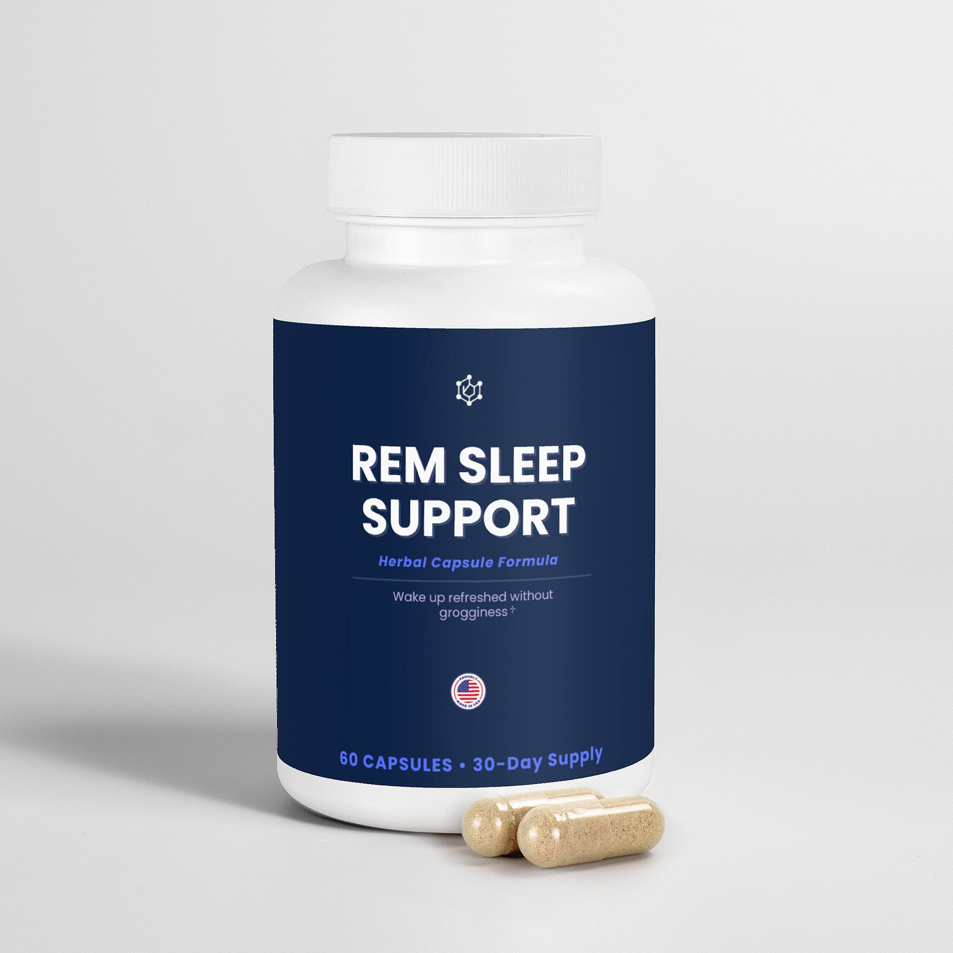 Nutreska REM herbal sleep capsules with valerian root, chamomile, and passionflower; natural melatonin-free sleep aid for adults. REM Sleep Support Herbal Capsules Melatonin Supplement by Nutreska Labs. NIGHTCAP Collection Vegan Gluten-Friendly Beauty Sleep